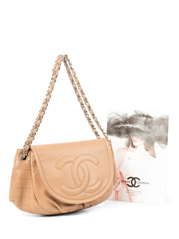 CHANEL CC Logo Caviar Leather Flap Messenger Bag Beige-designer resale