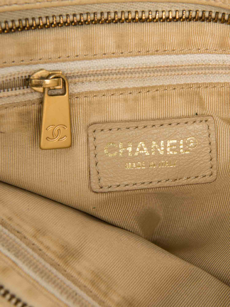 CHANEL CC Logo Caviar Leather Quilted Shopper Bag Ivory Gold-designer resale