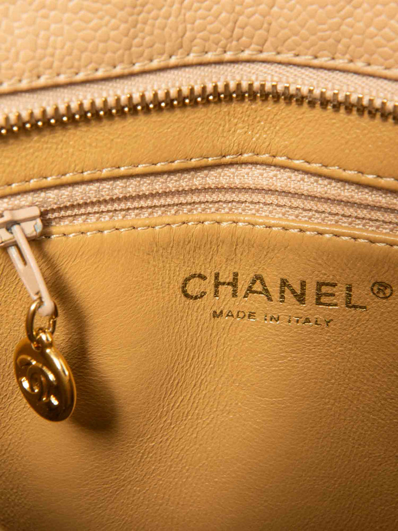 CHANEL CC Logo Caviar Leather Top Handle Shoulder Bag Beige Gold-designer resale