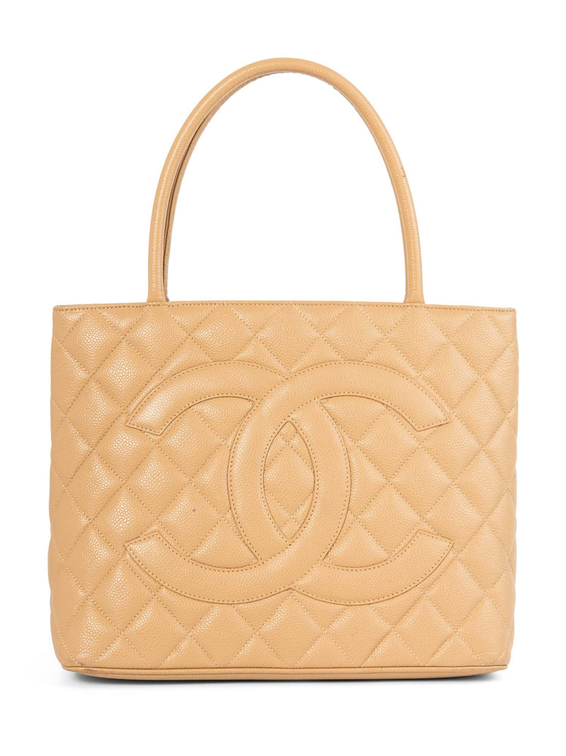  CHANEL, Pre-Loved Beige Quilted Caviar Medallion Tote