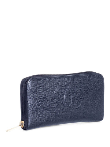 CHANEL CC Logo Caviar Leather Zipper Wallet Black-designer resale