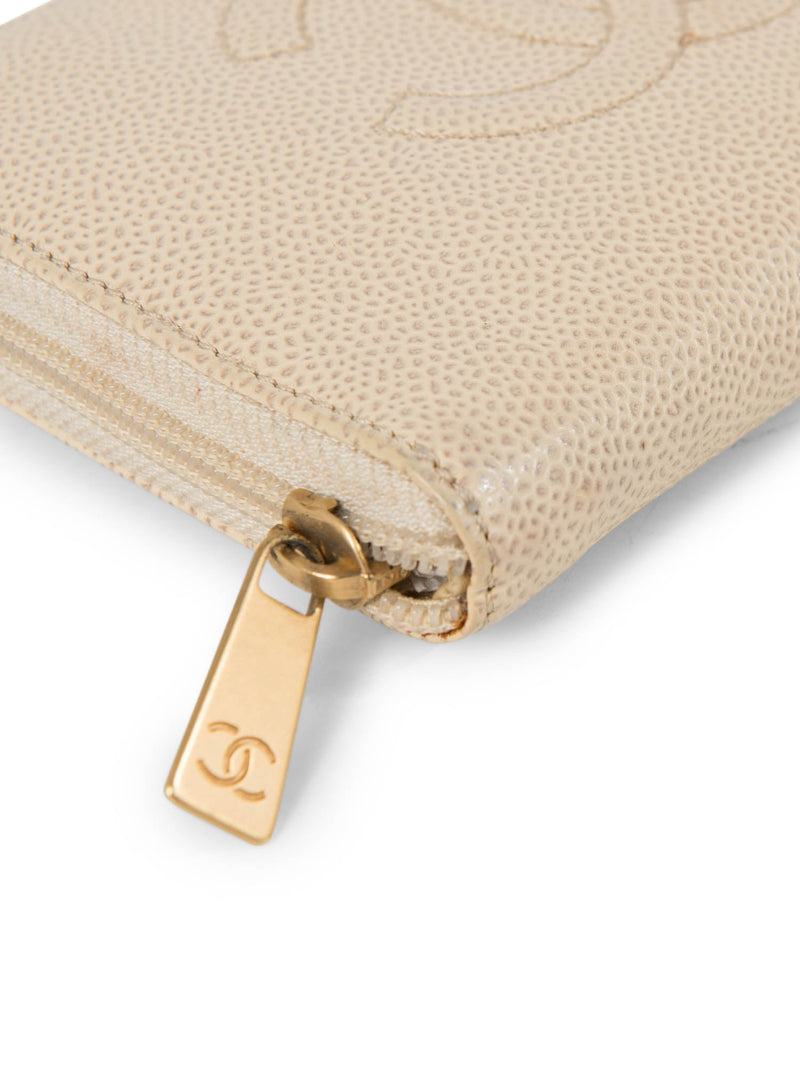 CHANEL CC Logo Caviar Leather Zippered Wallet Ivory-designer resale