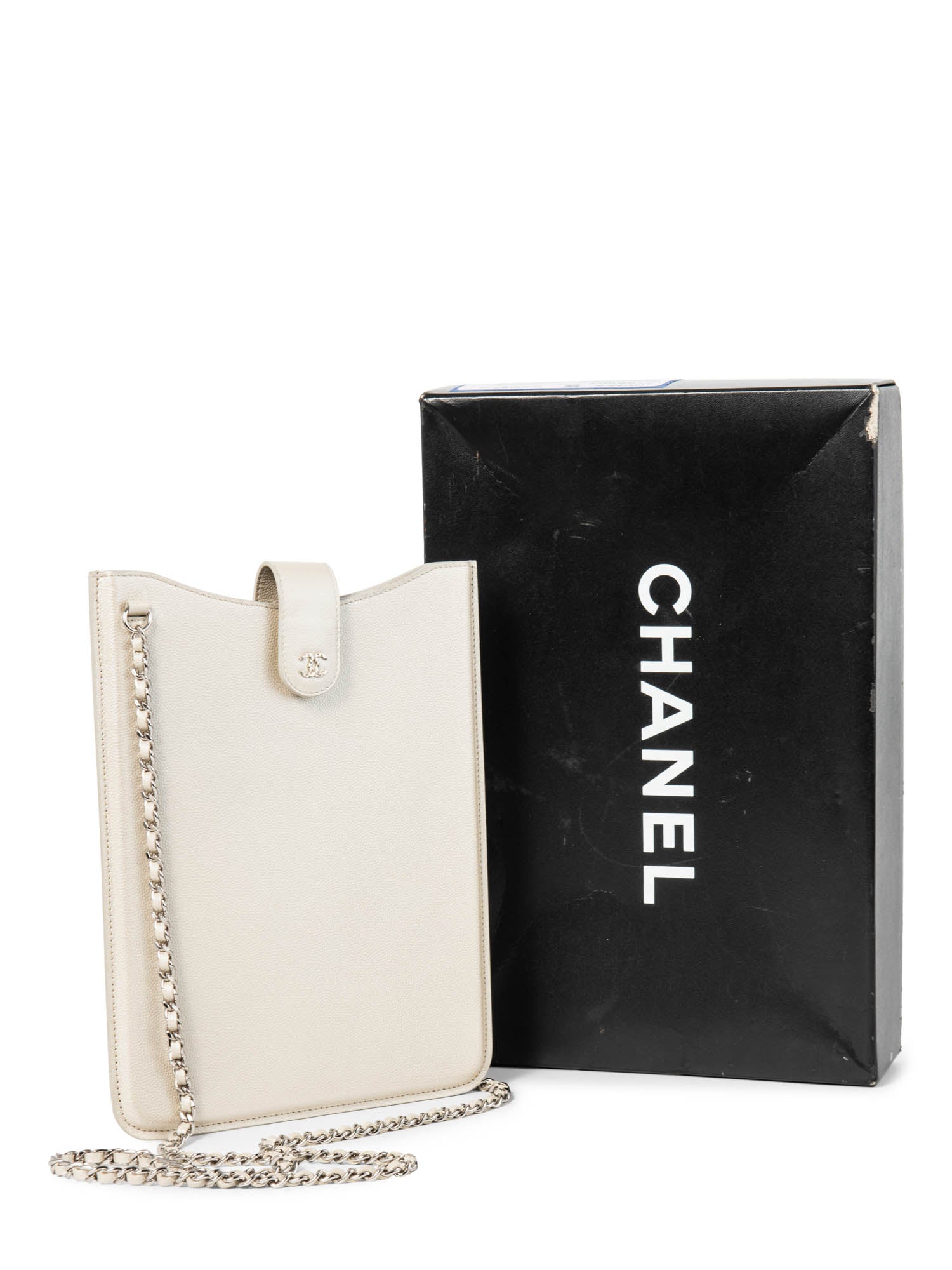 CHANEL CC Logo Caviar Messenger Bag Pearl Eggshell White