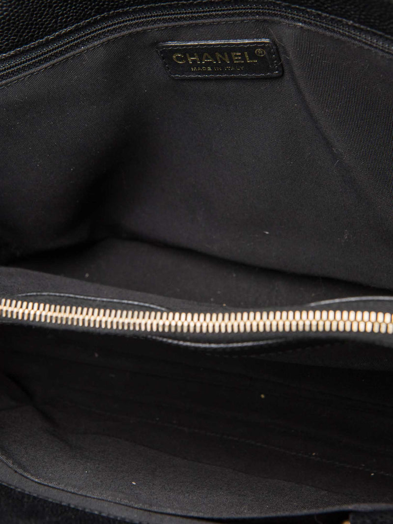 CHANEL CC Logo Caviar Quilted Leather Grand Shopper Bag Black-designer resale