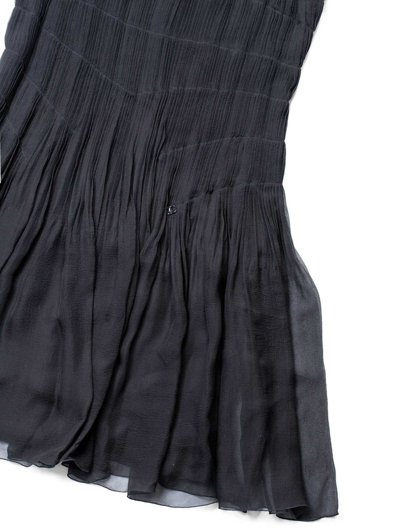 CHANEL CC Logo Chiffon Silk Pleated Dress Black-designer resale