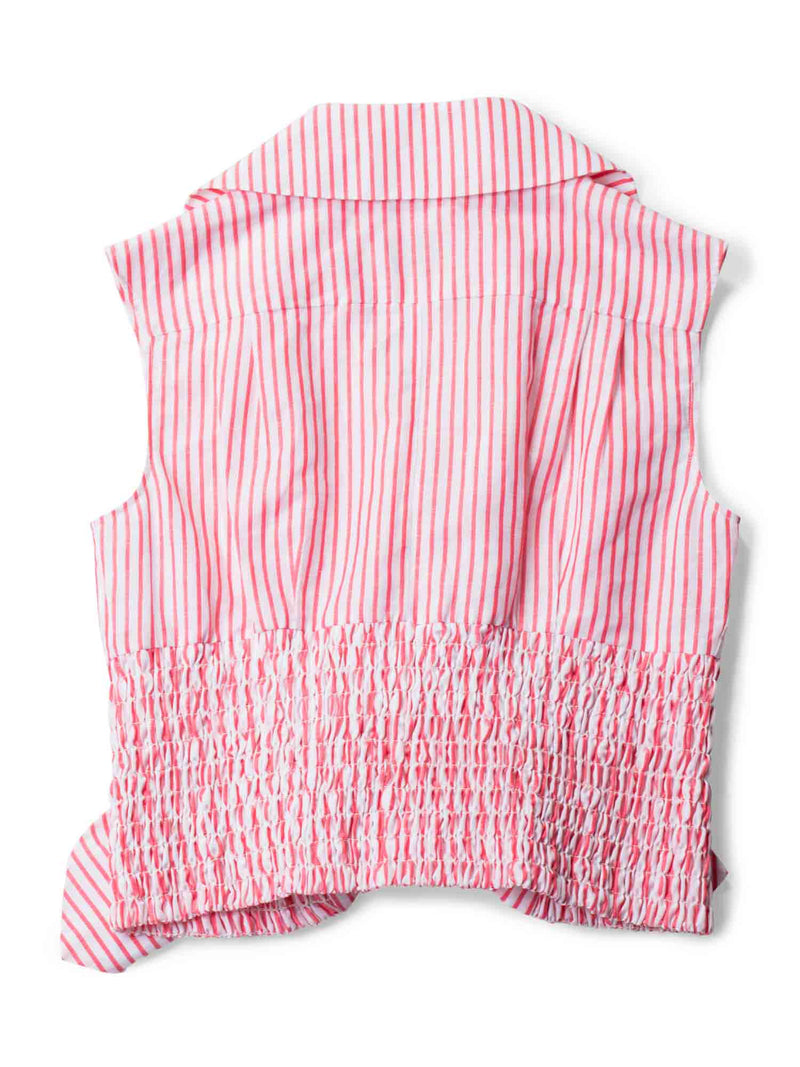 CHANEL CC Logo Cotton Cropped Striped Blouse Red White-designer resale