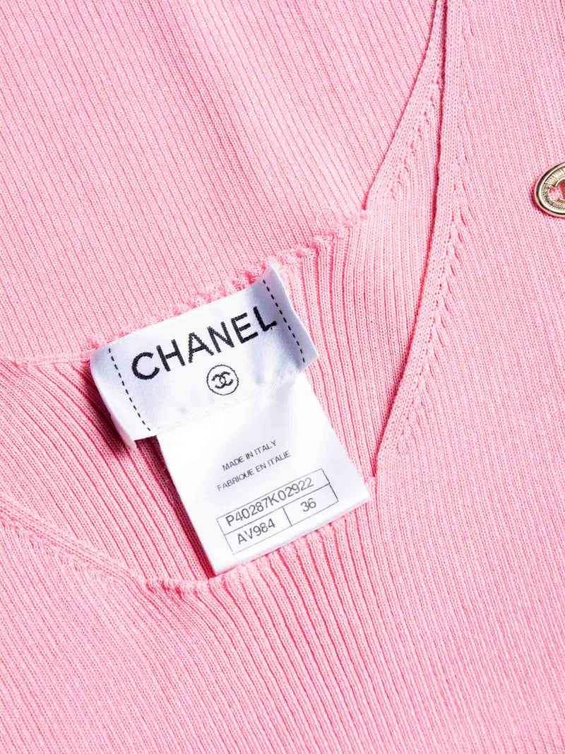 Chanel CC Logo Cotton Silk Sleeveless Ribbed Tank Top Pink