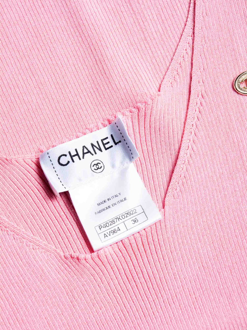 CHANEL CC Logo Cotton Silk Sleeveless Ribbed Tank Top Pink