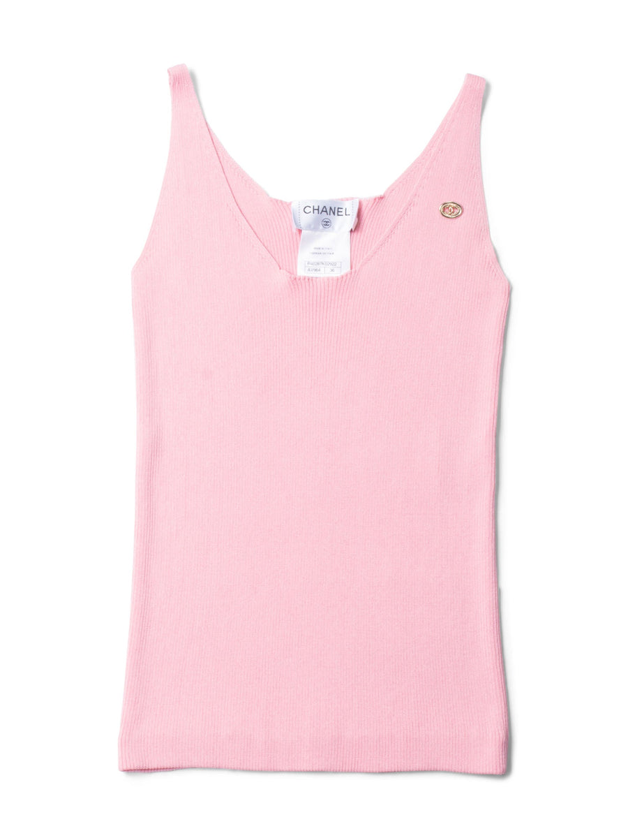 Vintage CHANEL CC Monogram Logo Pink CROP Top Shirt Blouse -  Denmark