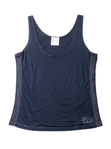 CHANEL CC Logo Cotton Sleeveless Tank Top Black-designer resale