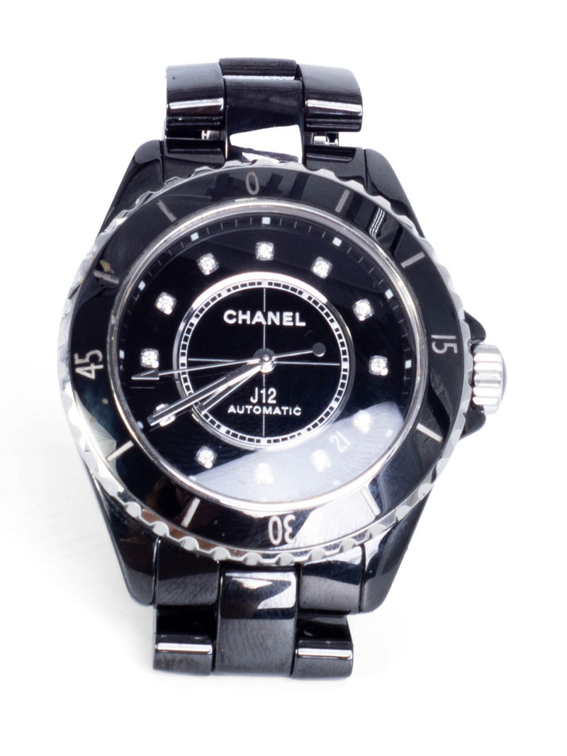 CHANEL CC Logo Diamond J12 Watch Black Onyx