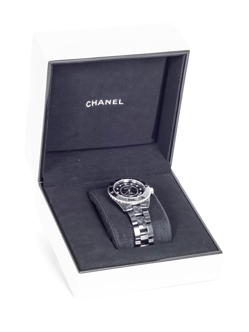 CHANEL CC Logo Diamond J12 Watch Black Onyx-designer resale