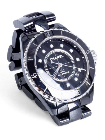 CHANEL CC Logo Diamond J12 Watch Black Onyx-designer resale