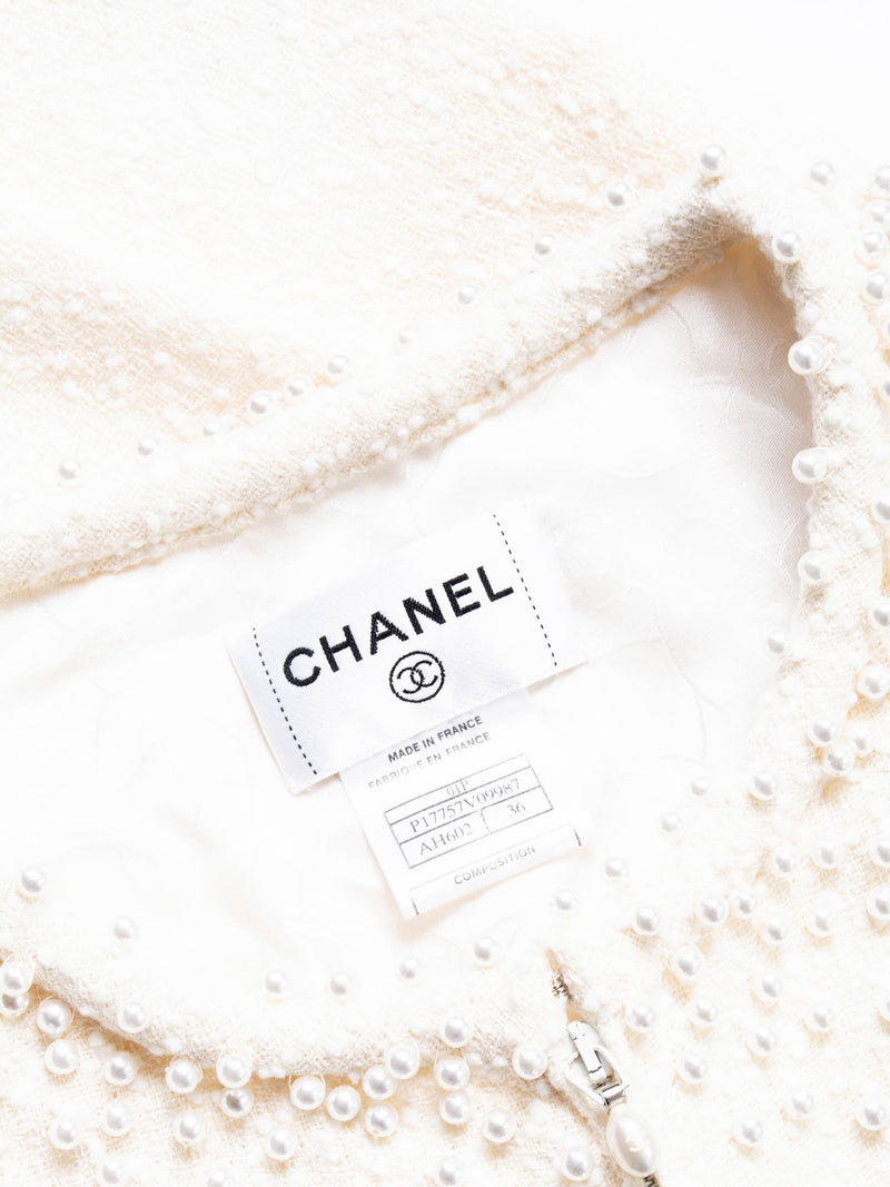Chanel CC Logo Fantasy Tweed Pearl Two Piece Mermaid Maxi Skirt Vest Ivory