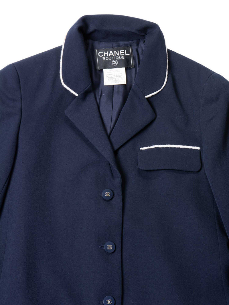 CHANEL CC Logo Fringe Wool Jacket Navy Ivory-designer resale