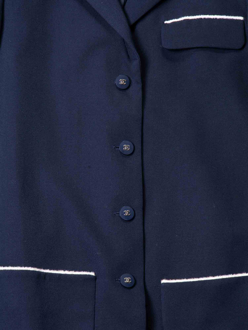 CHANEL CC Logo Fringe Wool Jacket Navy Ivory-designer resale