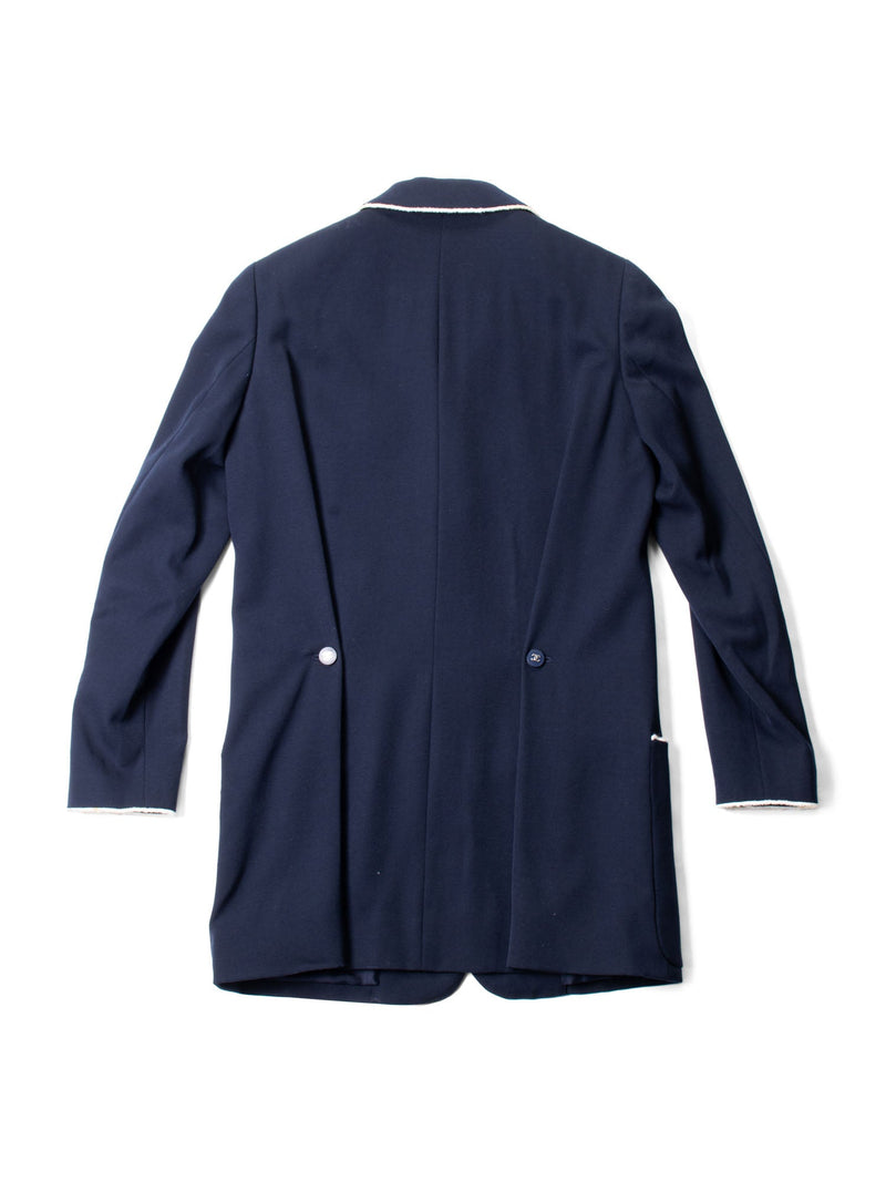 CHANEL CC Logo Fringe Wool Jacket Navy Ivory-designer resale