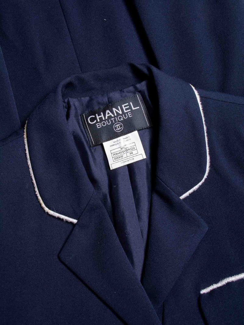 CHANEL CC Logo Fringe Wool Jacket Navy Ivory-designer resale