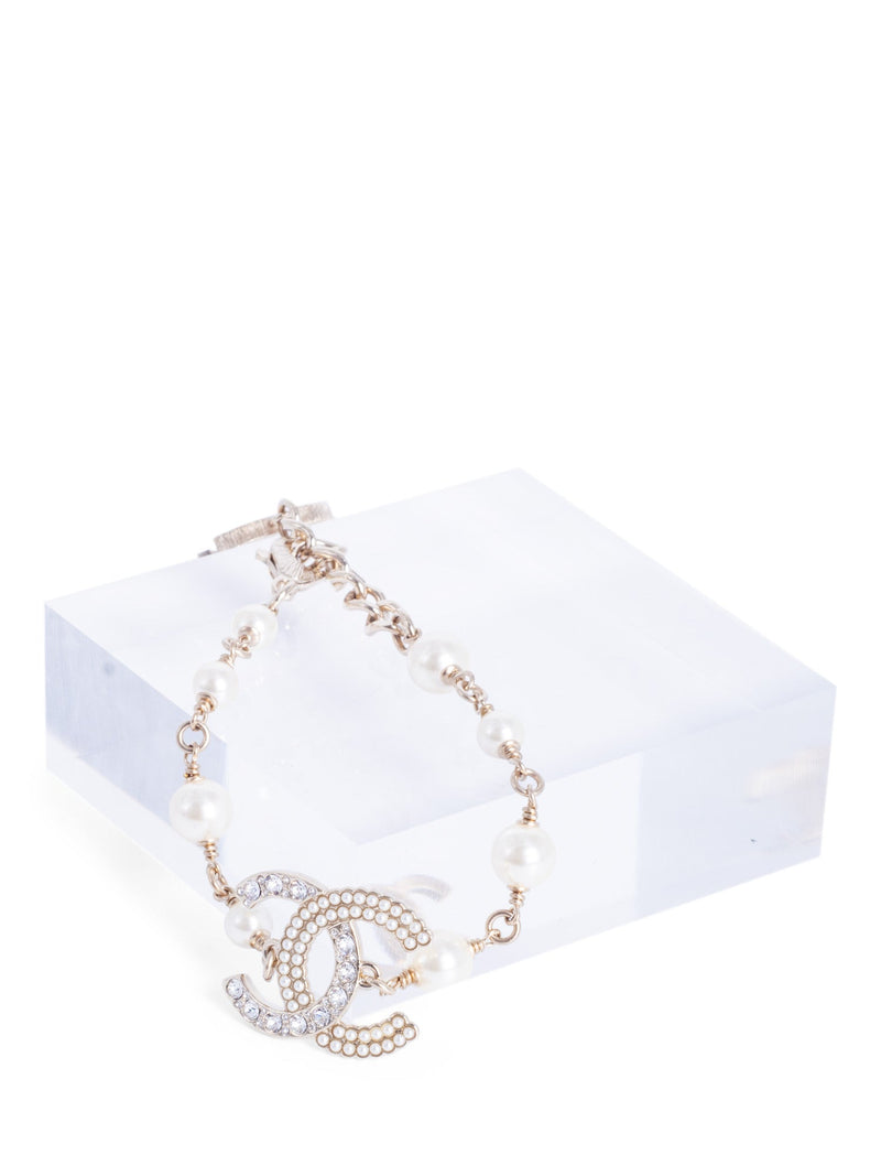 CHANEL CC Logo Gold Pearl Bracelet White-designer resale