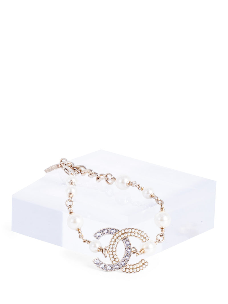 CHANEL CC Logo Gold Pearl Bracelet White-designer resale