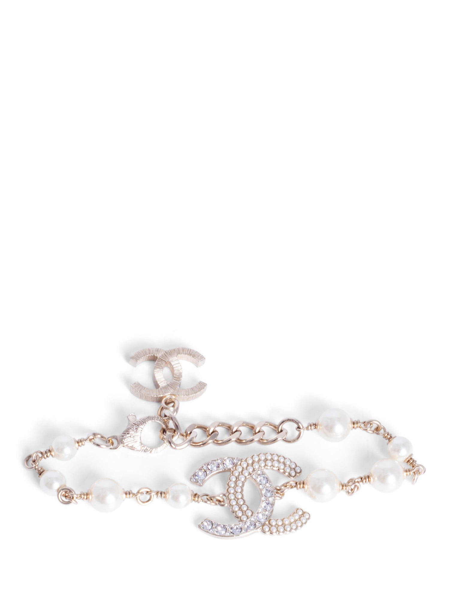 CHANEL CC Logo Gold Pearl Bracelet White-designer resale