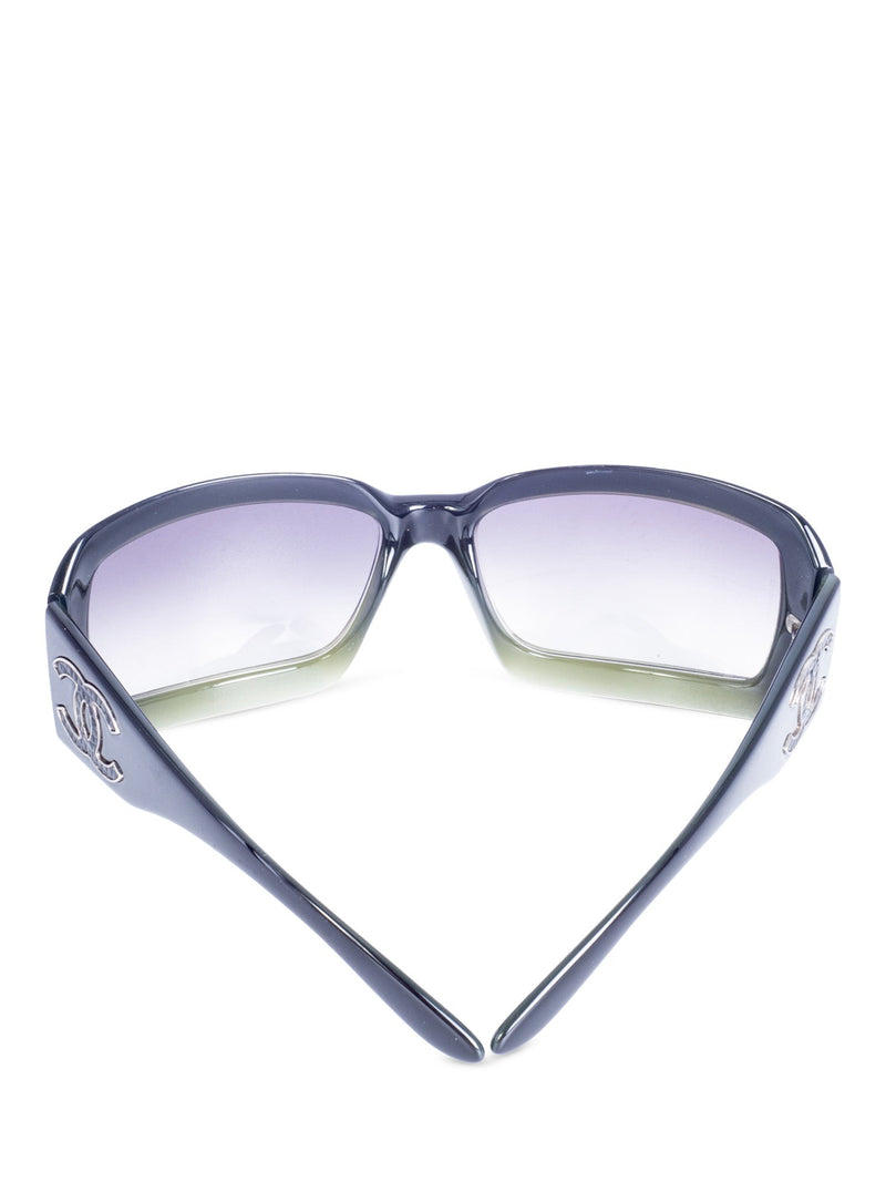 CHANEL CC Logo Gradient Rectangular Sunglasses Black Green-designer resale