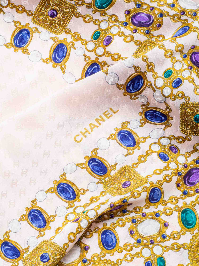 CHANEL CC Logo Gripoix Jewels Scarf Pink Multicolor-designer resale