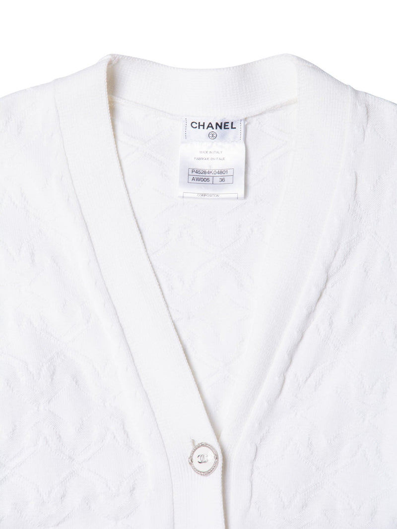 CHANEL CC Logo Knit Button Down Cardigan White