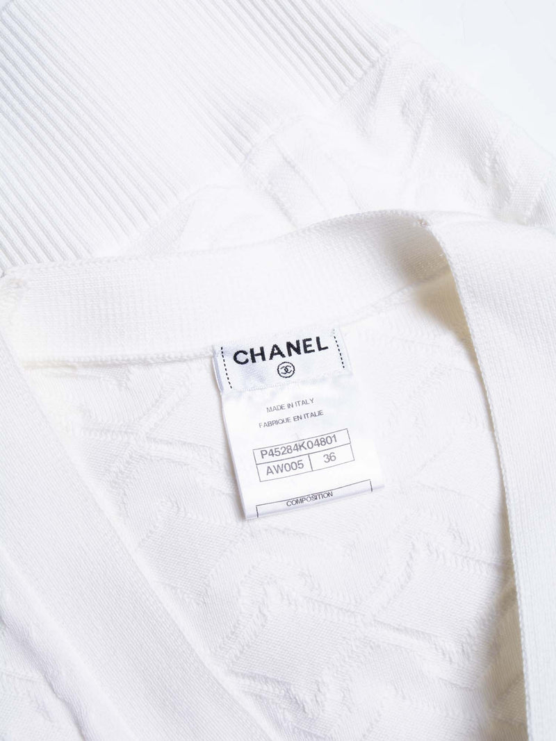 CHANEL CC Logo Knit Button Down Cardigan White-designer resale