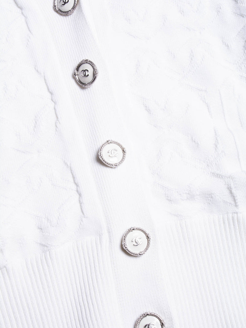 CHANEL CC Logo Knit Button Down Cardigan White-designer resale