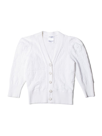 CHANEL CC Logo Knit Button Down Cardigan White-designer resale