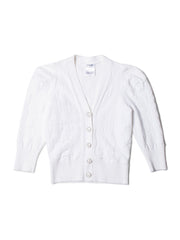 CHANEL CC Logo Knit Button Down Cardigan White