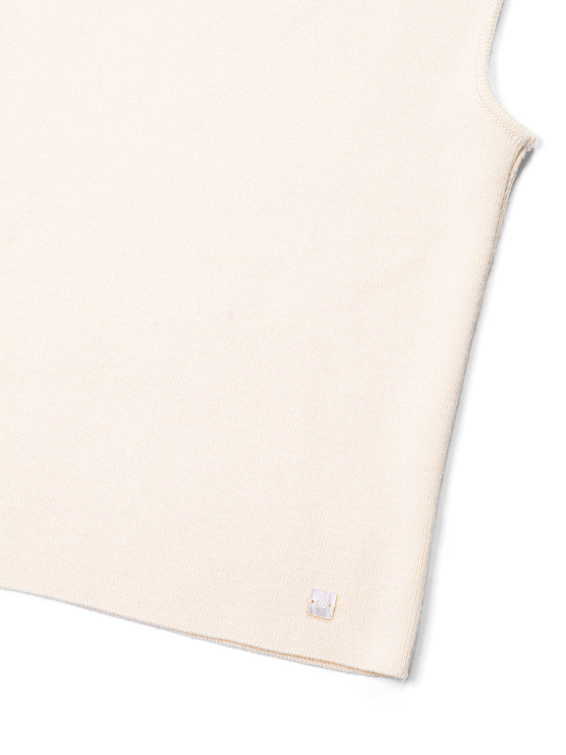 CHANEL CC Logo Knit Sleeveless Turtleneck Top Beige-designer resale