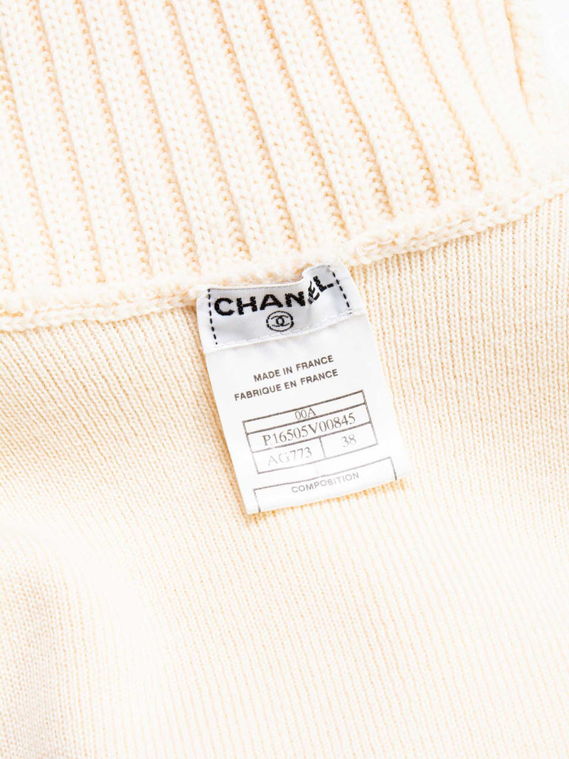 CHANEL CC Logo Knit Sleeveless Turtleneck Top Beige