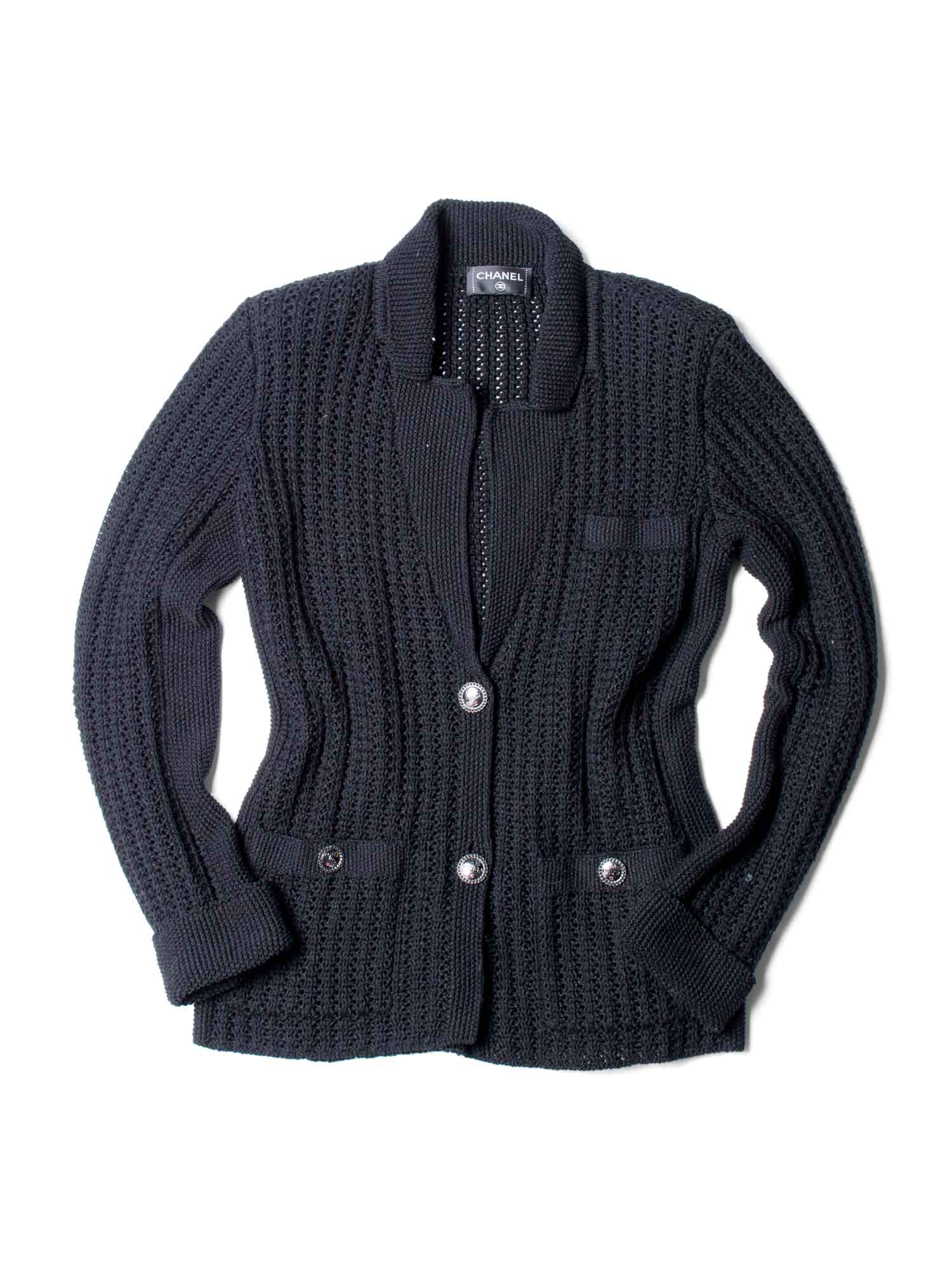 CHANEL CC Logo Knitted La Pausa Jacket Black-designer resale