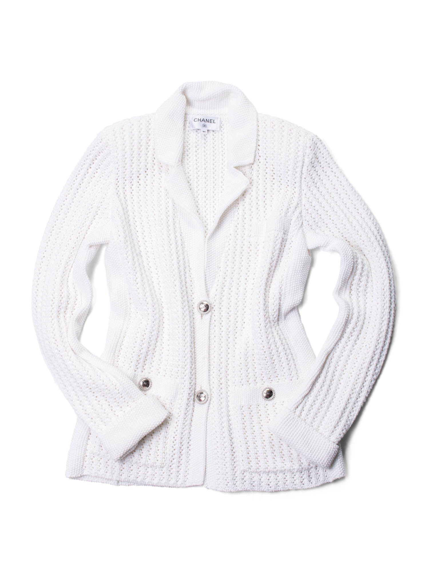 CHANEL CC Logo Knitted La Pausa Jacket White-designer resale