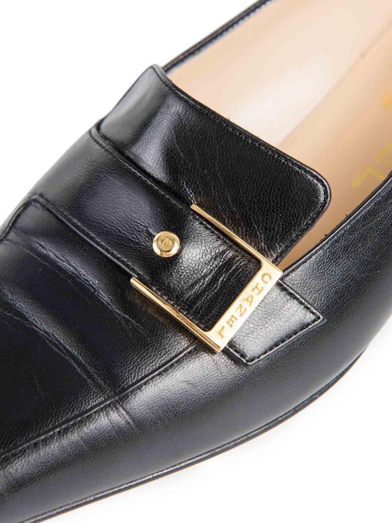 CHANEL CC Logo Leather Buckle Loafers Black Gold-designer resale