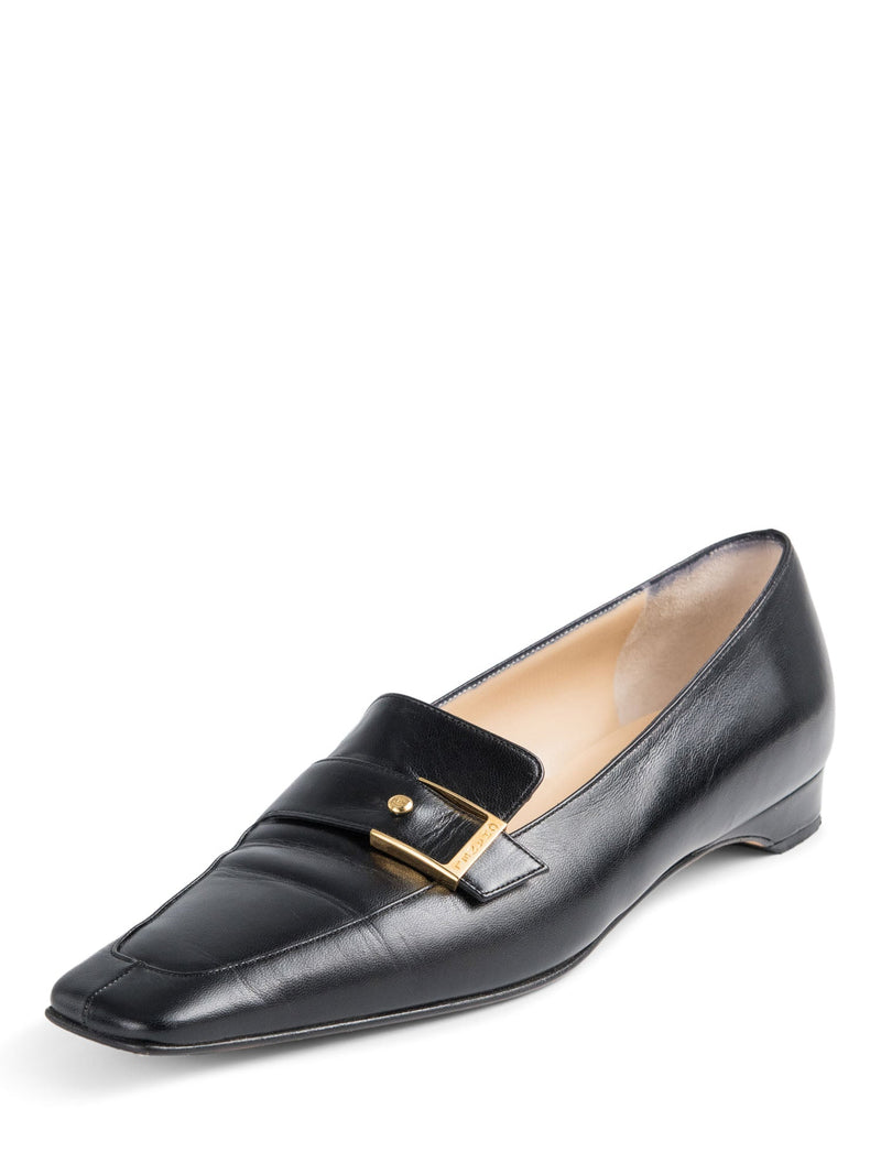 CHANEL CC Logo Leather Buckle Loafers Black Gold CHANEL CC Logo Leather Buckle Loafers Black Gold