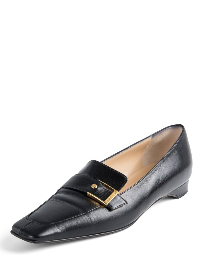 CHANEL CC Logo Leather Buckle Loafers Black Gold CHANEL CC Logo Leather Buckle Loafers Black Gold