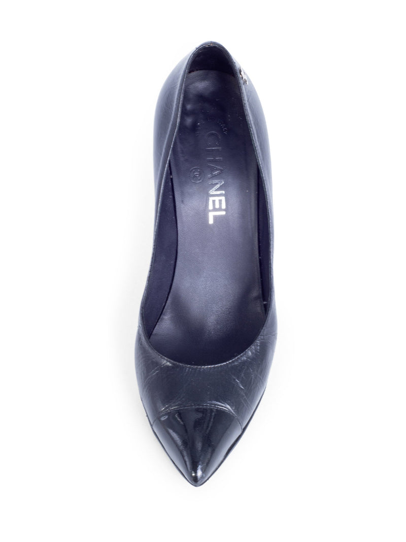 CHANEL CC Logo Leather Cap Toe Pumps Black-designer resale