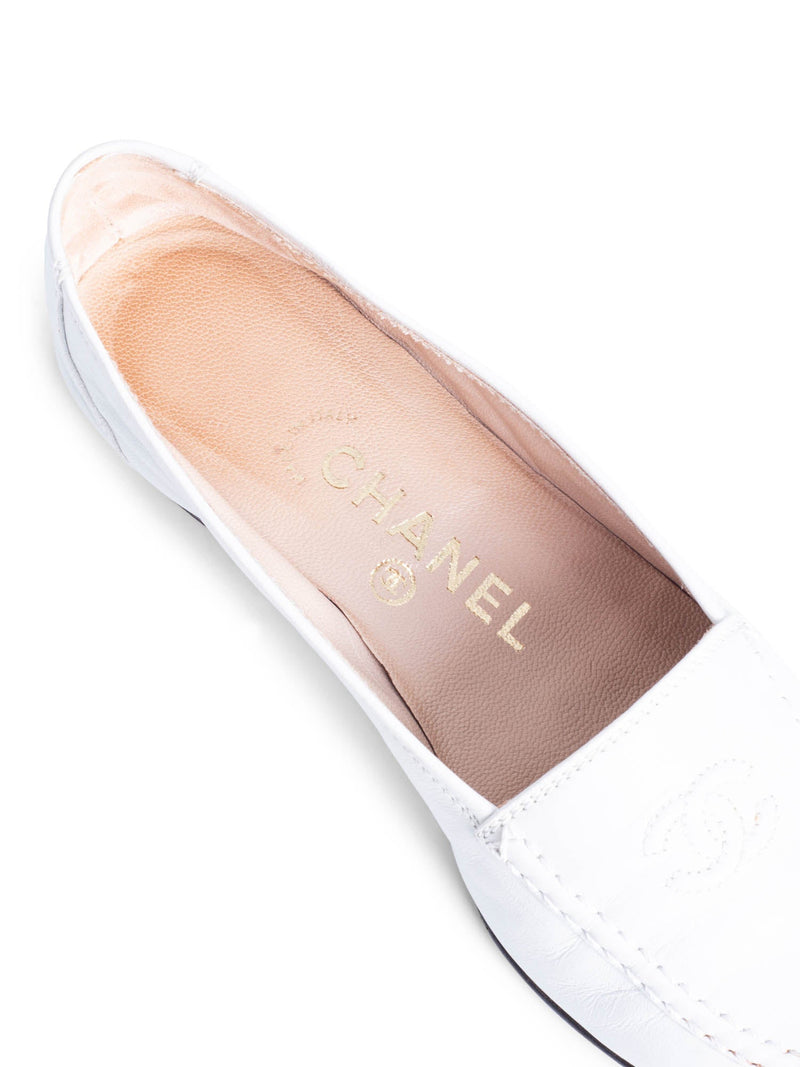 CHANEL CC Logo Leather Flat Loafers White-designer resale