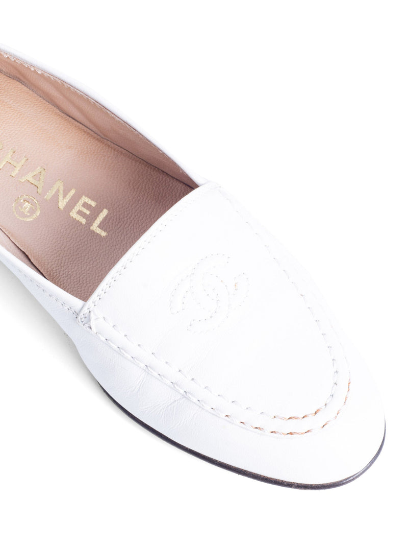 CHANEL CC Logo Leather Flat Loafers White-designer resale