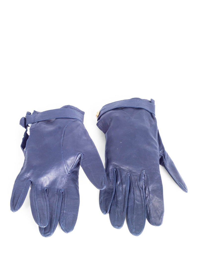 CHANEL CC Logo Leather Gloves Navy Gold-designer resale