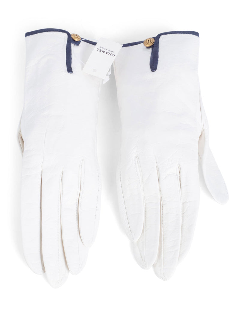 CHANEL CC Logo Leather Gloves White Black-designer resale