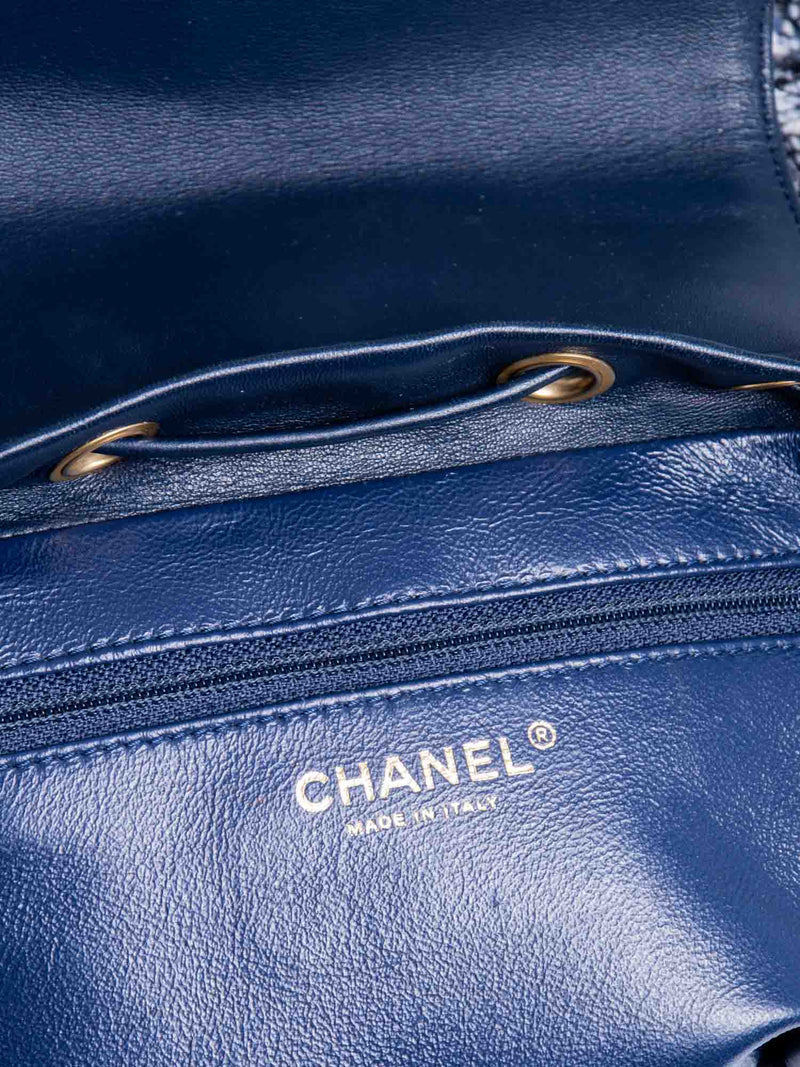 CHANEL CC Logo Leather Tweed Backpack Blue