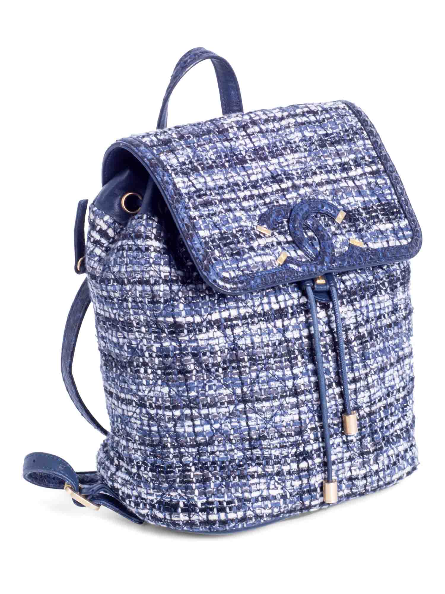 CHANEL CC Logo Leather Tweed Backpack Blue-designer resale