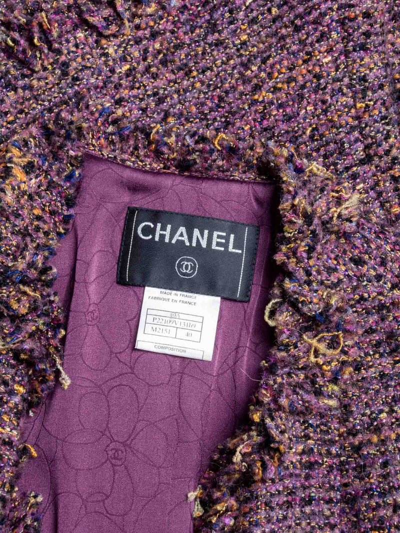 CHANEL CC Logo Lesage Tweed Fringe Jacket Purple-designer resale