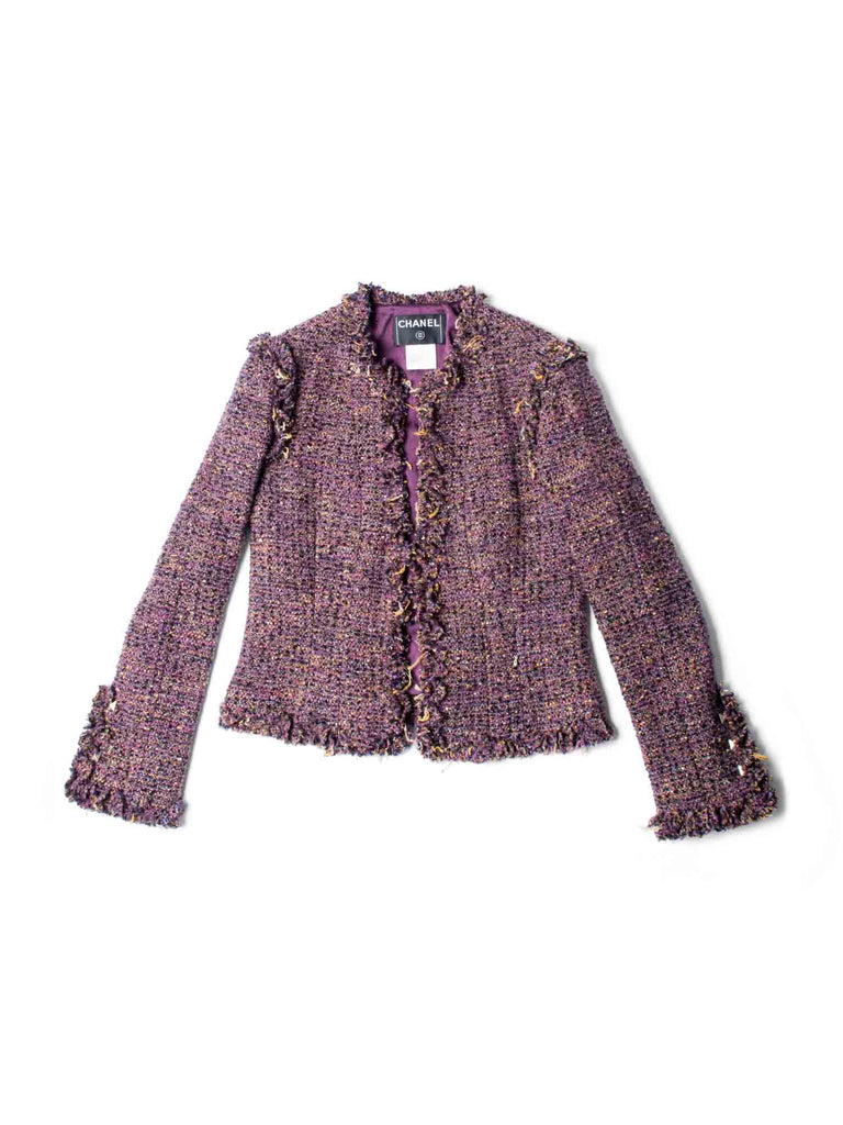 CHANEL CC Logo Lesage Tweed Fringe Jacket Purple-designer resale