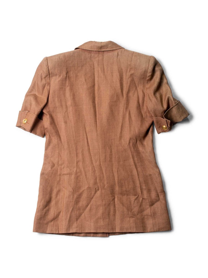 CHANEL CC Logo Linen Vintage Short Sleeve Jacket Brown-designer resale