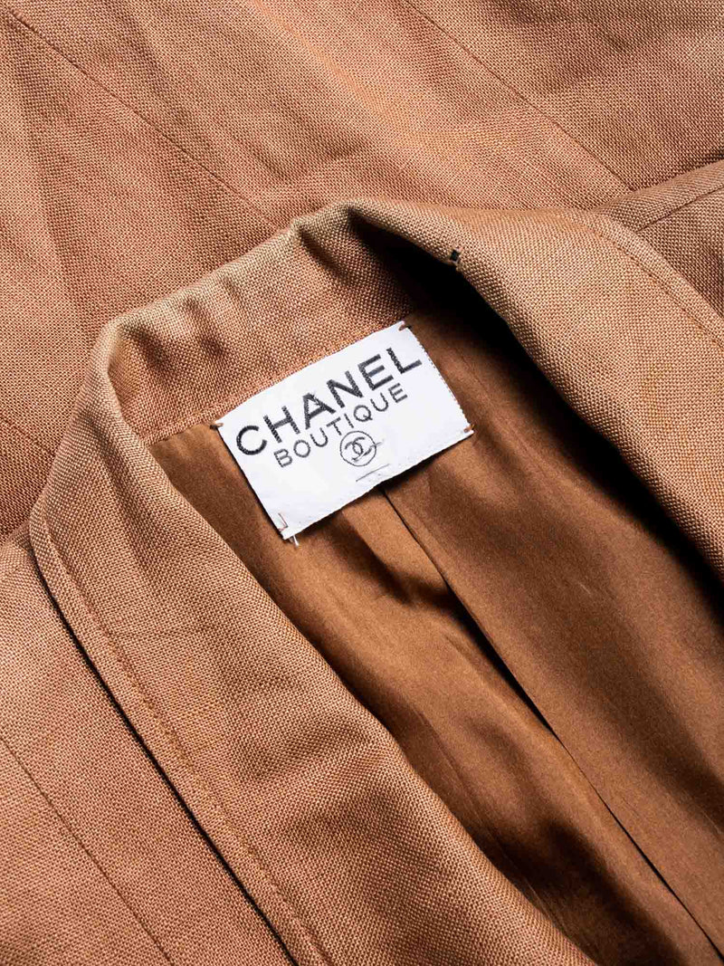 CHANEL CC Logo Linen Vintage Short Sleeve Jacket Brown-designer resale